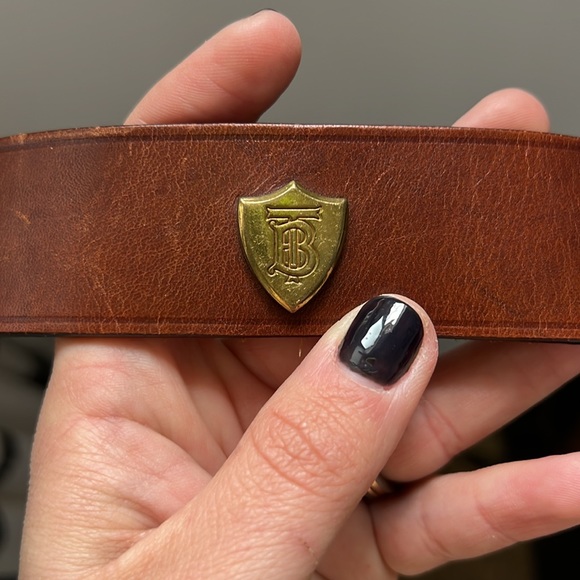 RARE: Vtg Burberry Leather Belt with Gold Hardware - Picture 4 of 8